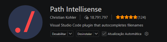 Extensão Path Intellisense aberta na aba de extensões do VS Code.