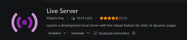 Captura do VS Code com a extensão Live Server, um dos exemplos do tutorial.
